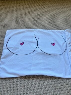 Society6 White Pillowcase with Pink Heart Nipple Motif